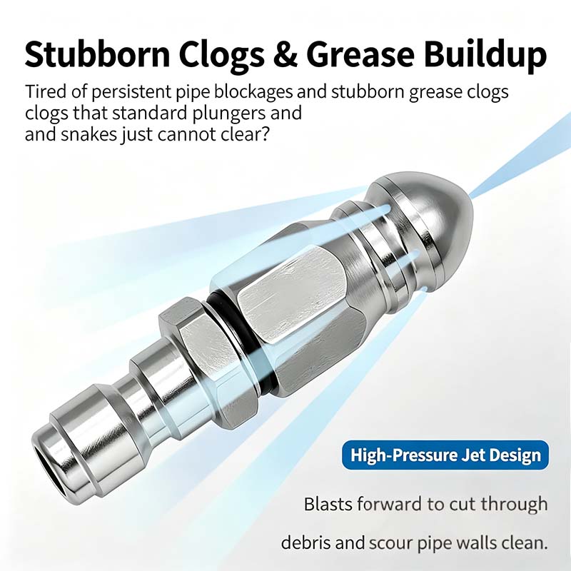 Washer Sewer Jetter Nozzle with Stainless Steel, Mini Compact Durable Sewer Jet Nozzle💧