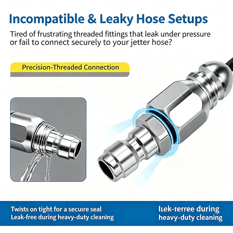 Washer Sewer Jetter Nozzle with Stainless Steel, Mini Compact Durable Sewer Jet Nozzle💧
