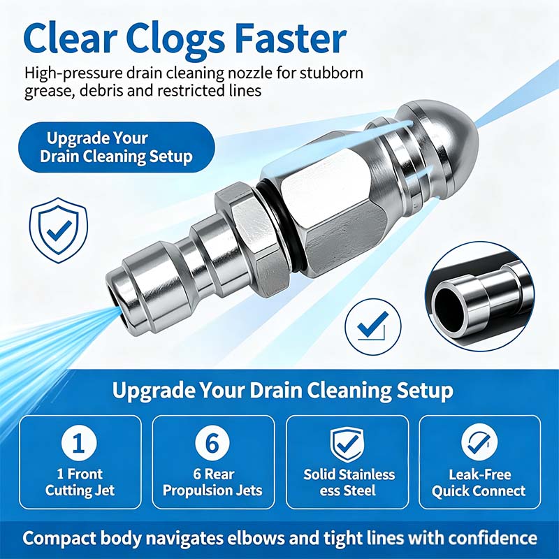 Washer Sewer Jetter Nozzle with Stainless Steel, Mini Compact Durable Sewer Jet Nozzle💧