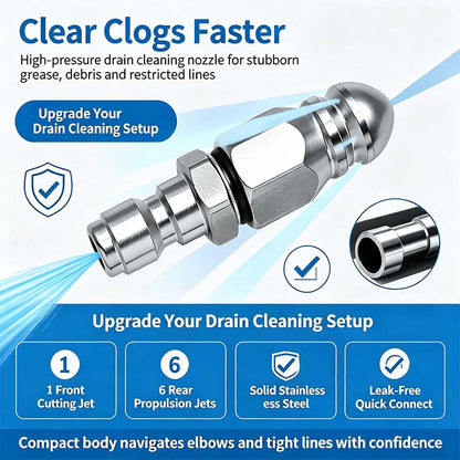 Washer Sewer Jetter Nozzle with Stainless Steel, Mini Compact Durable Sewer Jet Nozzle💧