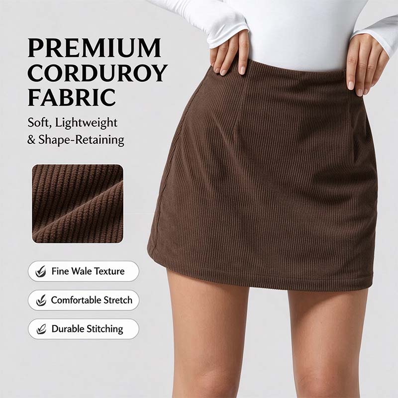 High Waisted Invisible Zipper 2-in-1 Mini A-line Corduroy Casual Skirt 👗