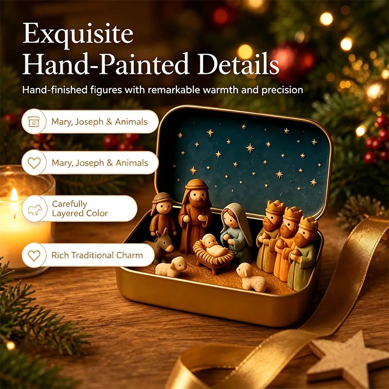 Religious Pocket-Size Mini Nativity Scene Set with Storage Box🎁