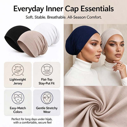 3-Pack Women's Solid Jersey Hijab Flat Top Cap, Lightweight Breathable Muslim Inner Headscarf 🧕✨