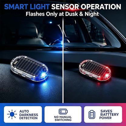 2PCS Solar Powered Fake Car Alarm Light, Auto Light Sensor LED Simulated Security Warning Light🚨