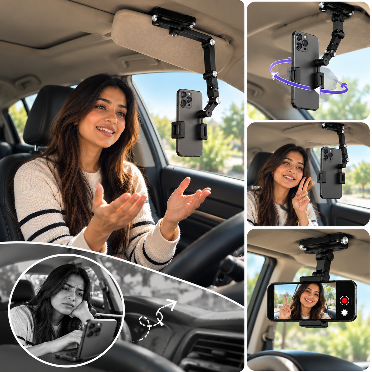 Foldable Car Phone Holder for Sun Visor, Adjustable Arm with 360° Phone Rotation 🚗📱