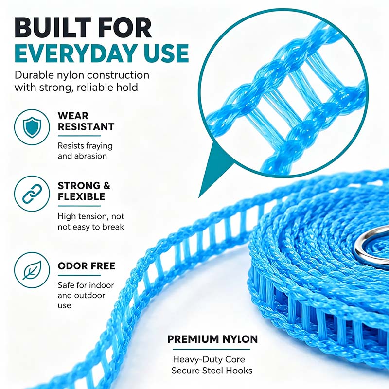 3 Roll Portable Clothesline – 196.85 Inch Adjustable Laundry Line, Windproof & Non-Slip, Easy Setup🌀