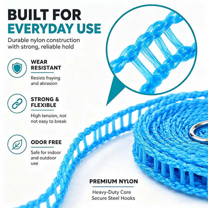 3 Roll Portable Clothesline – 196.85 Inch Adjustable Laundry Line, Windproof & Non-Slip, Easy Setup🌀