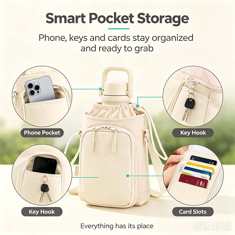 Stylish Crossbody Water Bottle Bag with Multiple Pockets Adjustable Shoulder Strap💧🎒