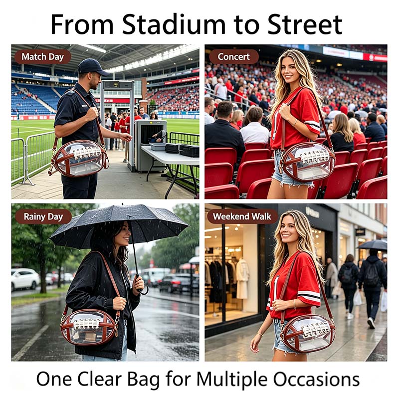Clear Football Shaped Crossbody Bag Transparent PVC Stadium Approved Game Day Bag 🏈
