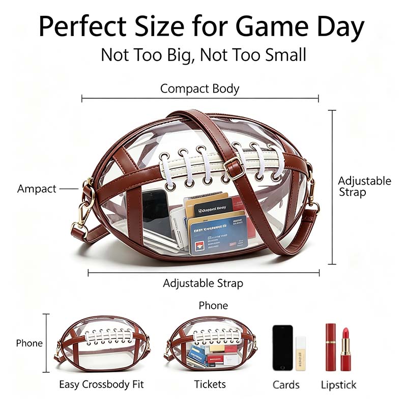 Clear Football Shaped Crossbody Bag Transparent PVC Stadium Approved Game Day Bag 🏈