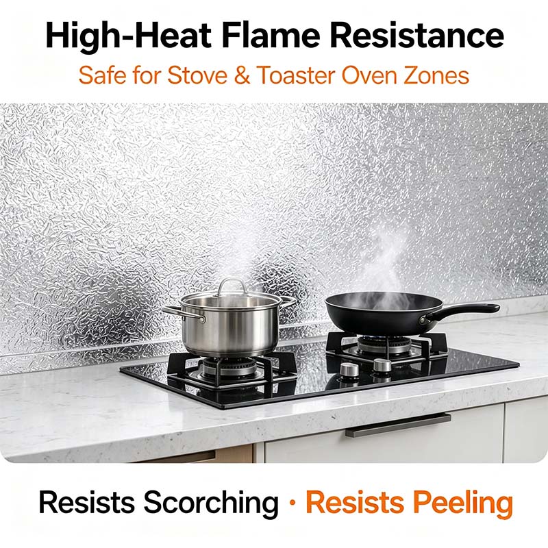 Kitchen Waterproof Oil Proof Aluminum Foil Sticker, Silver Texture Peel🧽