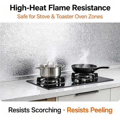 Kitchen Waterproof Oil Proof Aluminum Foil Sticker, Silver Texture Peel🧽