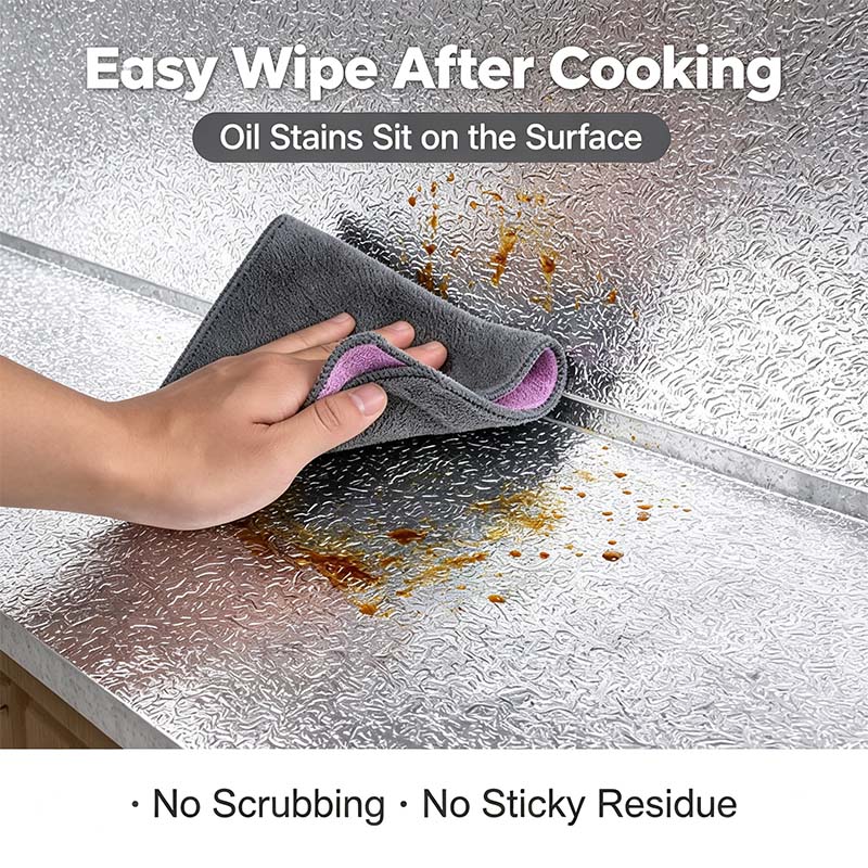 Kitchen Waterproof Oil Proof Aluminum Foil Sticker, Silver Texture Peel🧽