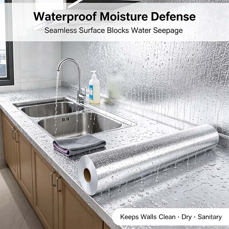 Kitchen Waterproof Oil Proof Aluminum Foil Sticker, Silver Texture Peel🧽