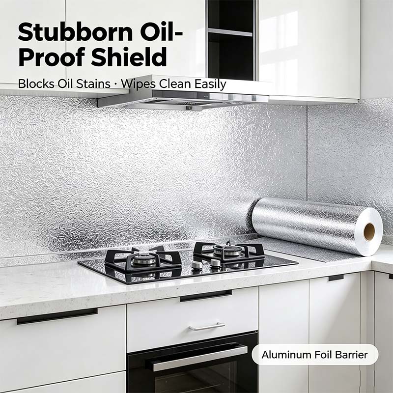 Kitchen Waterproof Oil Proof Aluminum Foil Sticker, Silver Texture Peel🧽