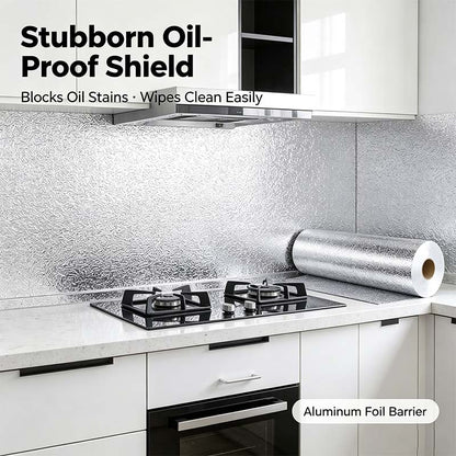 Kitchen Waterproof Oil Proof Aluminum Foil Sticker, Silver Texture Peel🧽