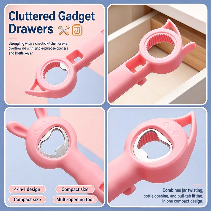 4-in-1 Multi-Function Bottle & Jar Opener, Bunny-Shaped Kitchen Opener Tool  🐰