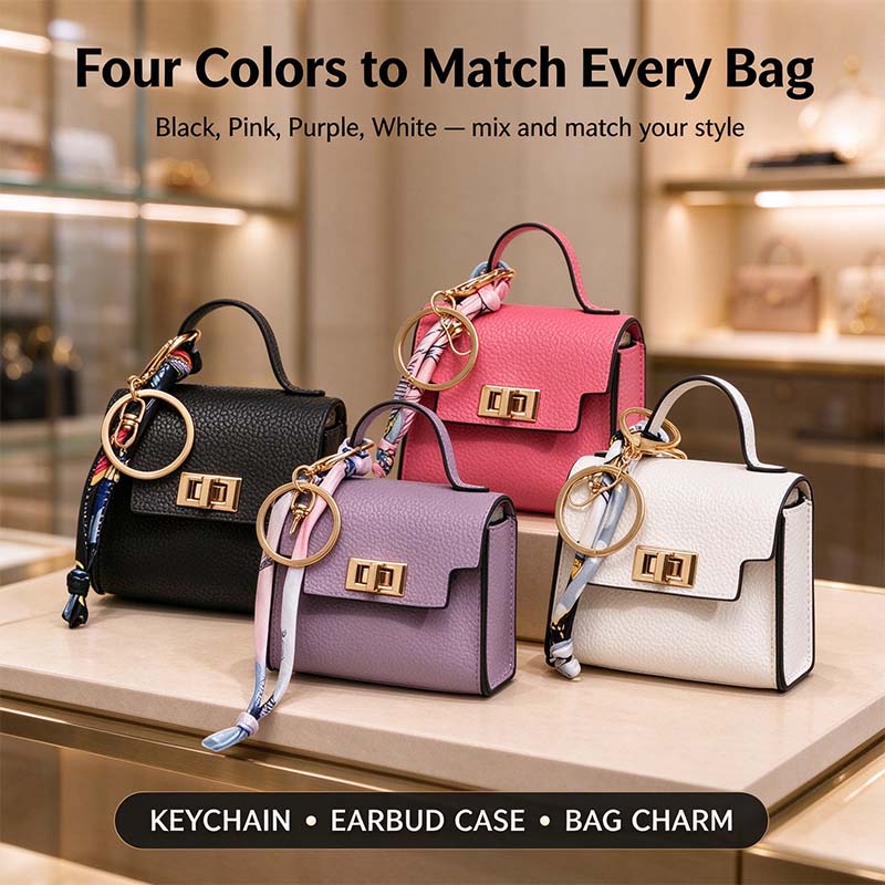 4pcs Mini Square Bag Pendant Keychain - High Quality Leather with Colorful Strap 🎒