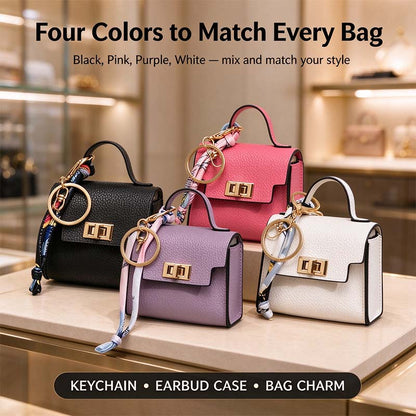4pcs Mini Square Bag Pendant Keychain - High Quality Leather with Colorful Strap 🎒