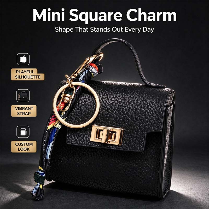 4pcs Mini Square Bag Pendant Keychain - High Quality Leather with Colorful Strap 🎒