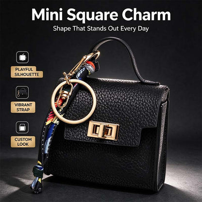 4pcs Mini Square Bag Pendant Keychain - High Quality Leather with Colorful Strap 🎒