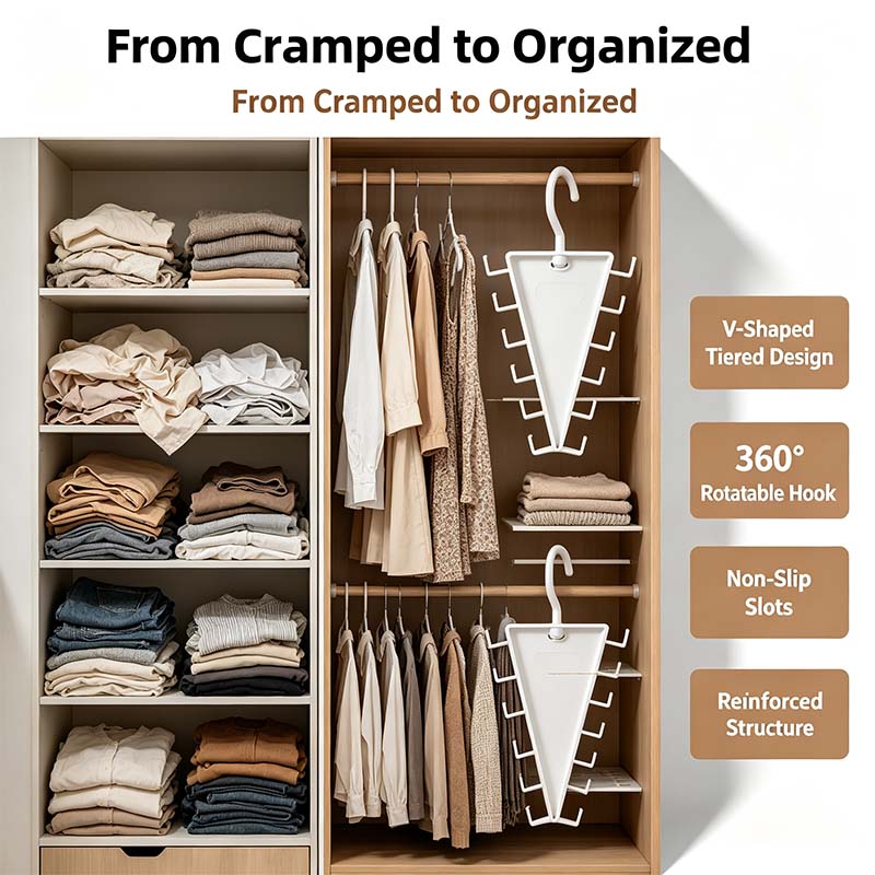 V Shaped Double-Sided Closet Organizer Hanger, 360° Rotatable Space Saving Clothes Hanger Organizer👗