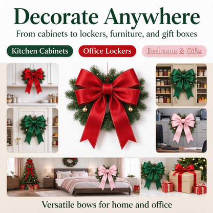 6 Pcs Red Christmas Cabinet Ribbons Bows for Kitchen Large Christmas Door Ribbon Cabinet Bows Locker 🎀🎄