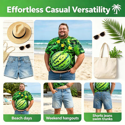 Funny Men's Watermelon Graphic T-Shirt, Fruit Print Summer Tee🍉