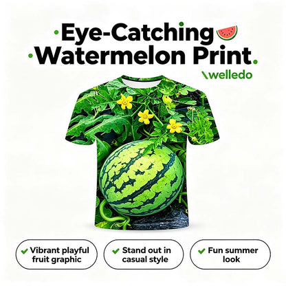 Funny Men's Watermelon Graphic T-Shirt, Fruit Print Summer Tee🍉