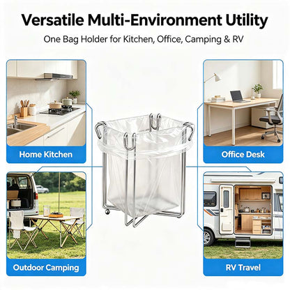 Easy to Disposal, Just Hook the Trash Bag, Foldable 304 Stainless Steel Trash Bag Holder🗑️