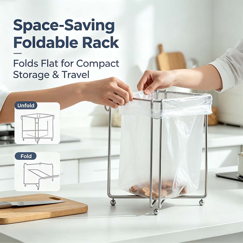 Easy to Disposal, Just Hook the Trash Bag, Foldable 304 Stainless Steel Trash Bag Holder🗑️
