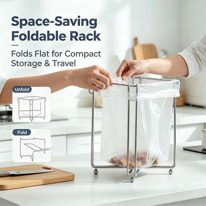 Easy to Disposal, Just Hook the Trash Bag, Foldable 304 Stainless Steel Trash Bag Holder🗑️