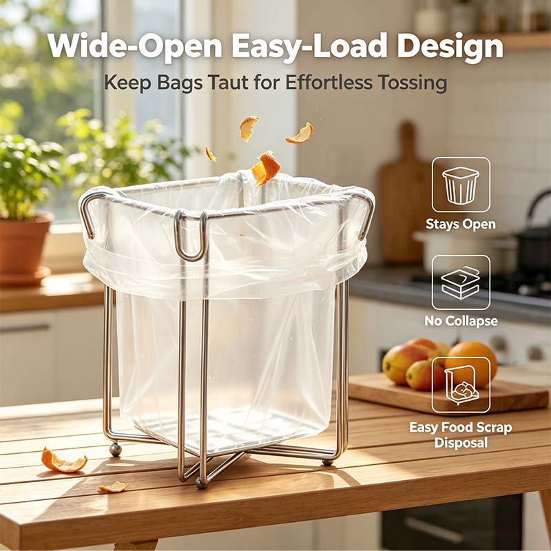 Easy to Disposal, Just Hook the Trash Bag, Foldable 304 Stainless Steel Trash Bag Holder🗑️