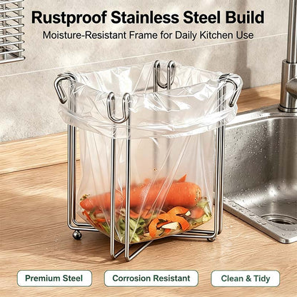 Easy to Disposal, Just Hook the Trash Bag, Foldable 304 Stainless Steel Trash Bag Holder🗑️
