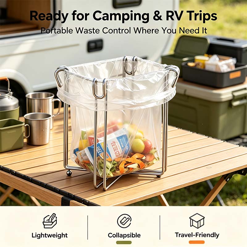 Easy to Disposal, Just Hook the Trash Bag, Foldable 304 Stainless Steel Trash Bag Holder🗑️