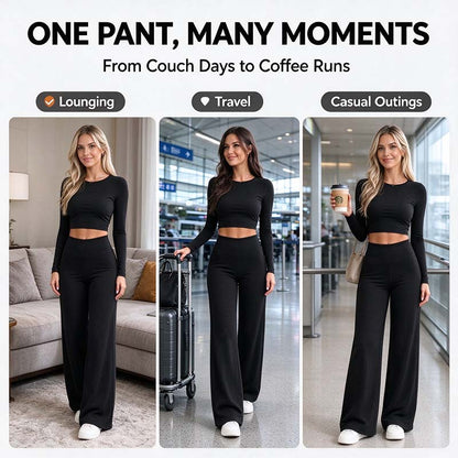 Women's Fleece Lined Wide Leg Pants,High Waisted Soft Thermal straight Leg LoungePants👖