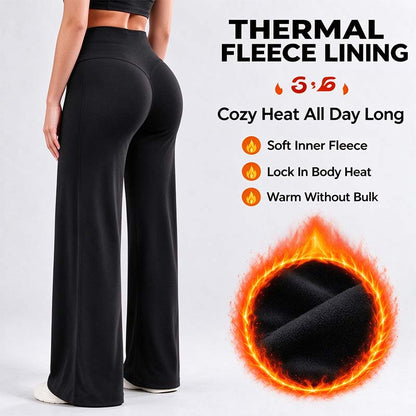 Women's Fleece Lined Wide Leg Pants,High Waisted Soft Thermal straight Leg LoungePants👖