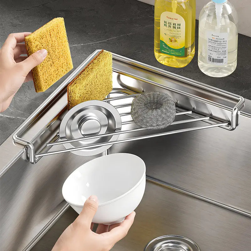 2PCS Stainless Steel Corner Sink Shelf with Triangular Open Wire Rack Design🍳