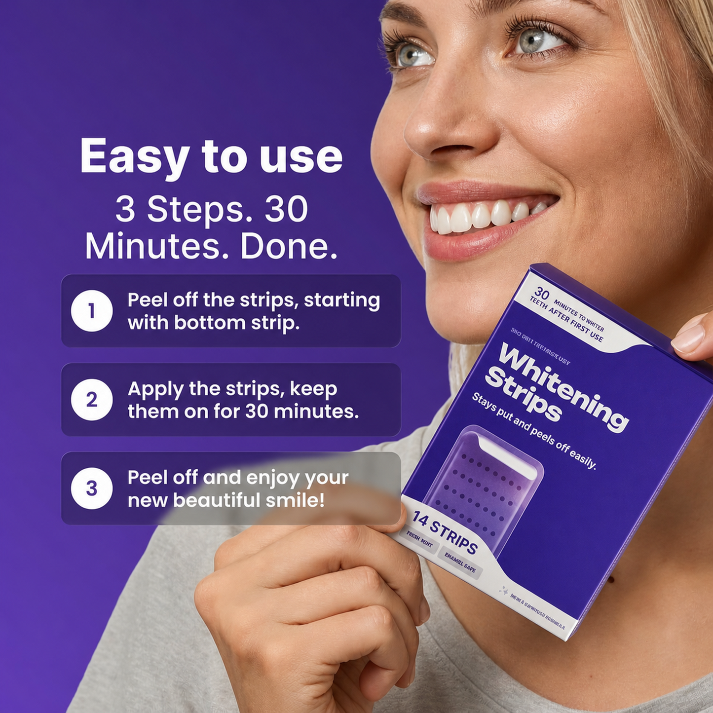 Purple Teeth Whitening Strips, Enamel-Safe Stain Removal💜