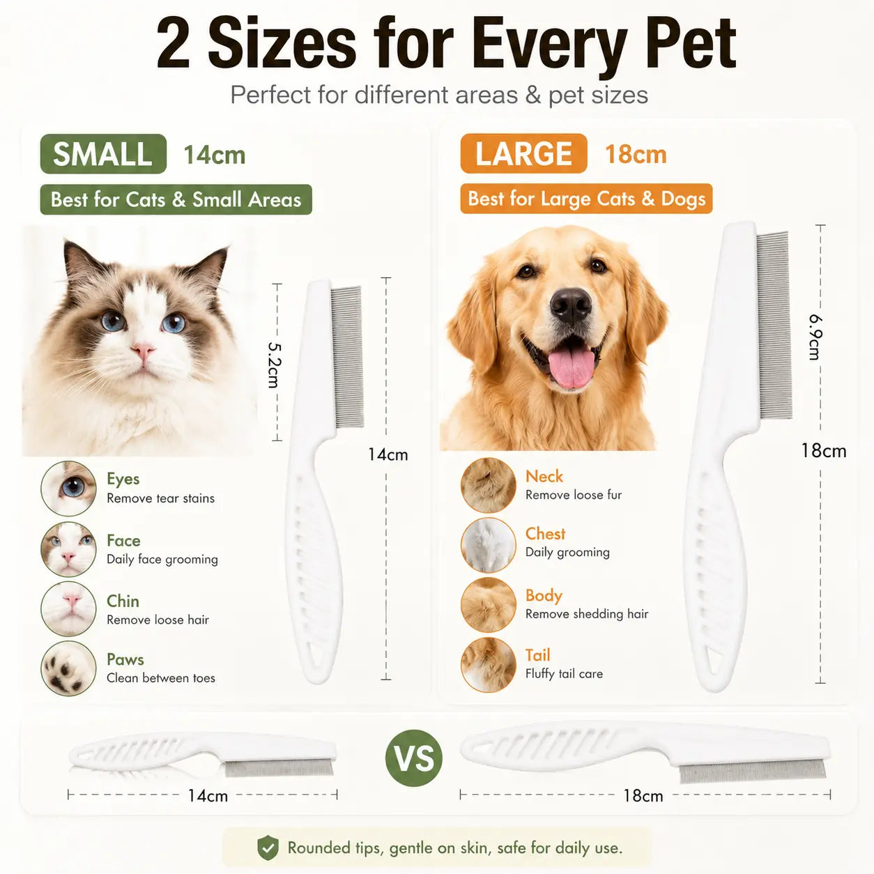 2PCS Pet Face Comb Set for Cats & Dogs, Fine Tooth Stainless Steel Grooming Comb🐾