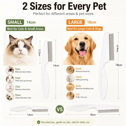 2PCS Pet Face Comb Set for Cats & Dogs, Fine Tooth Stainless Steel Grooming Comb🐾