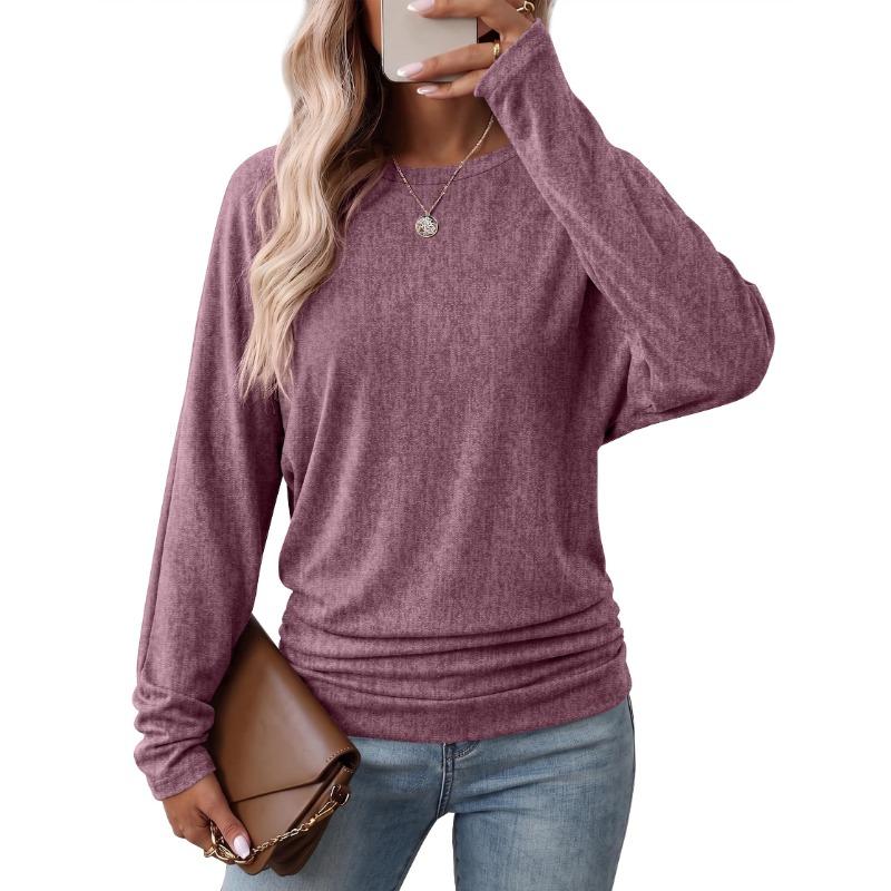 Womens Long Sleeve Shirts Ruched Hem Fall Tops Lightweight Sweaters🧶