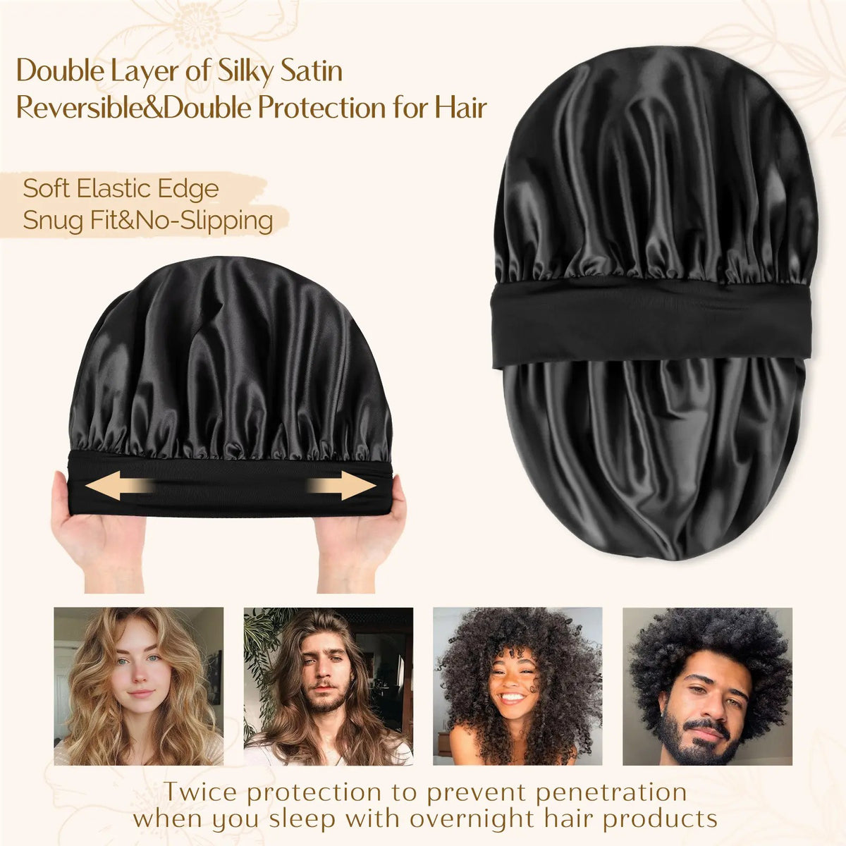 Bonnet for Men Hair Bonnet for Sleeping Double Layer Satin Bonnets 🧑‍🦰