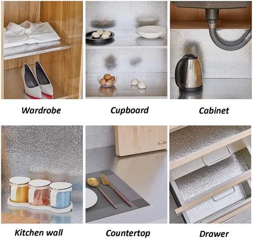 Kitchen Waterproof Oil Proof Aluminum Foil Sticker, Silver Texture Peel🧽