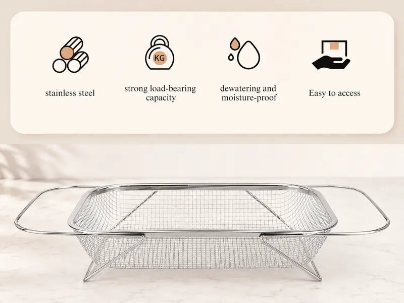 Stainless Steel Over-The-Sink Colander Strainer Basket🧺