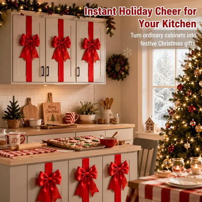 6 Pcs Red Christmas Cabinet Ribbons Bows for Kitchen Large Christmas Door Ribbon Cabinet Bows Locker 🎀🎄