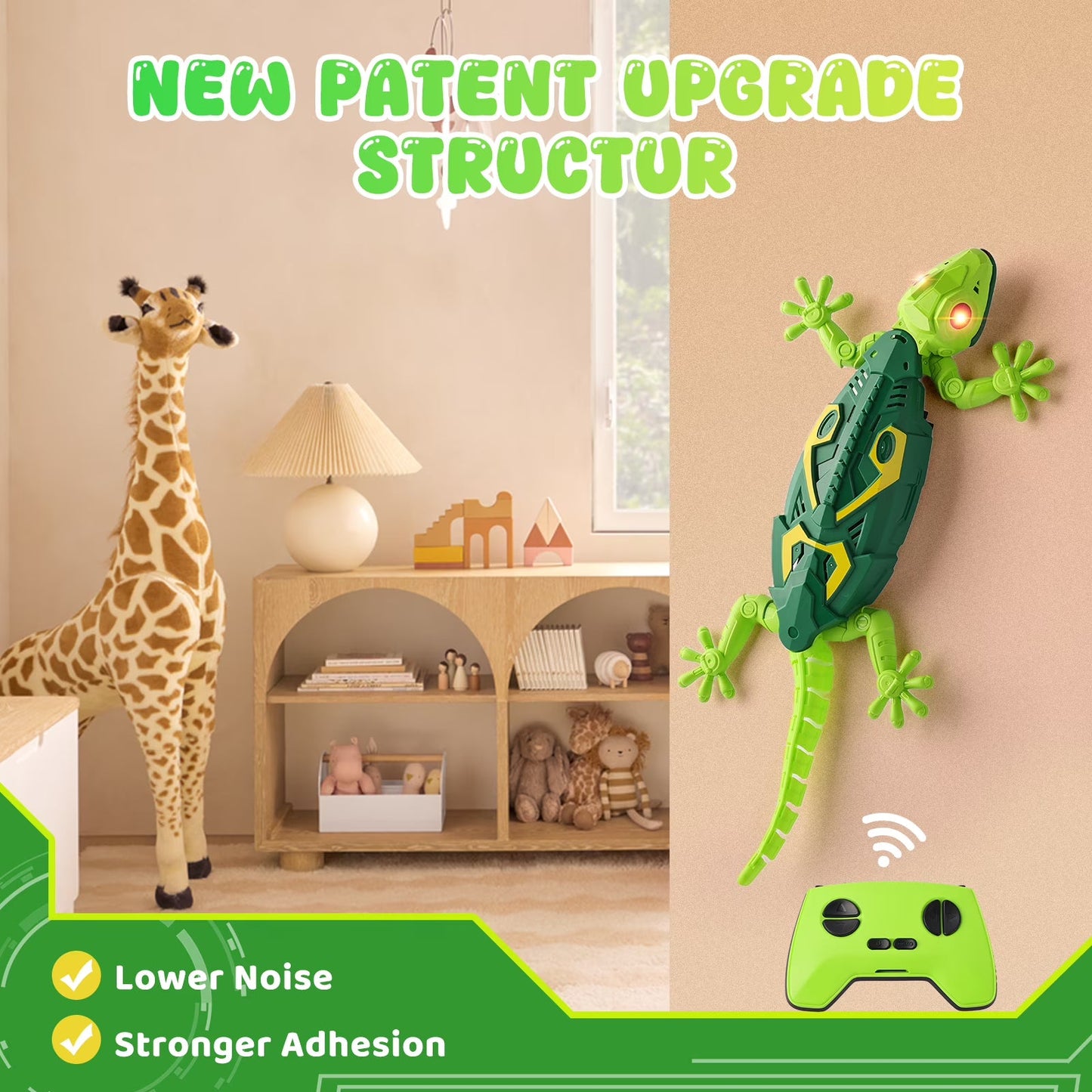 Wall Crawler Gecko, Remote Control Toy, Electric Lizard Toy with LED Glowing Eyes🦎