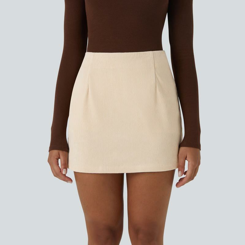 High Waisted Invisible Zipper 2-in-1 Mini A-line Corduroy Casual Skirt 👗