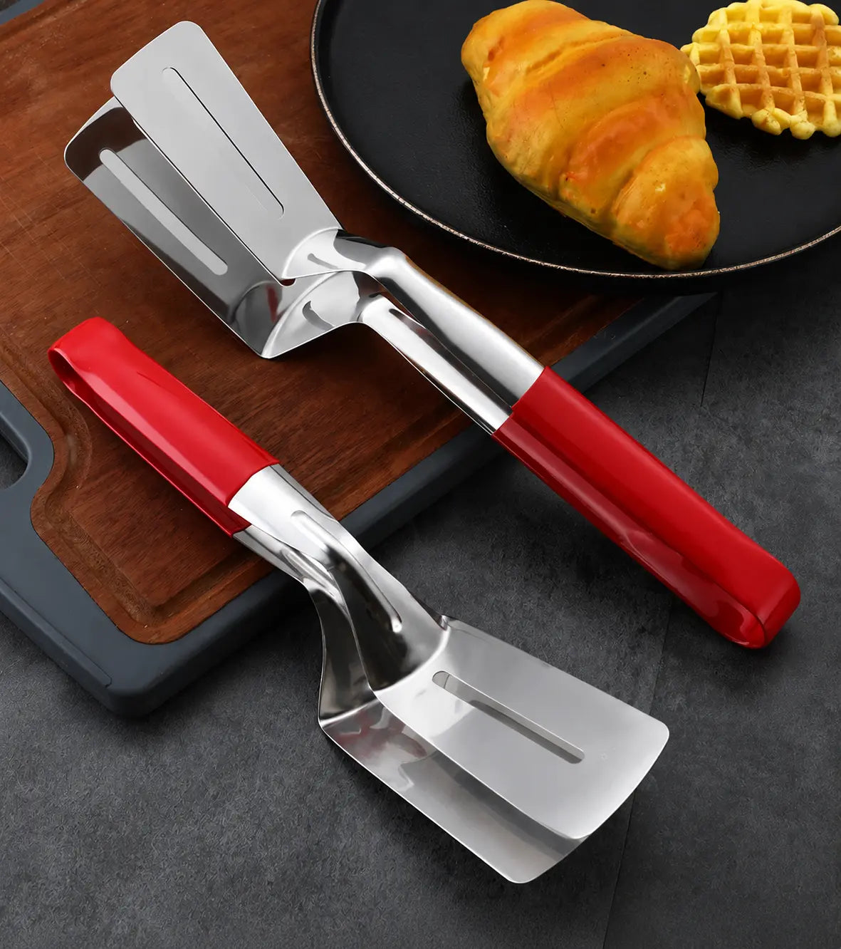 Stainless Steel Grill Clamp Spatula, Anti-Scald Extended Handle Spatula Tongs🔥
