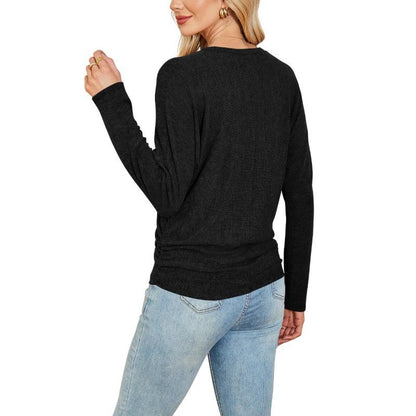 Womens Long Sleeve Shirts Ruched Hem Fall Tops Lightweight Sweaters🧶
